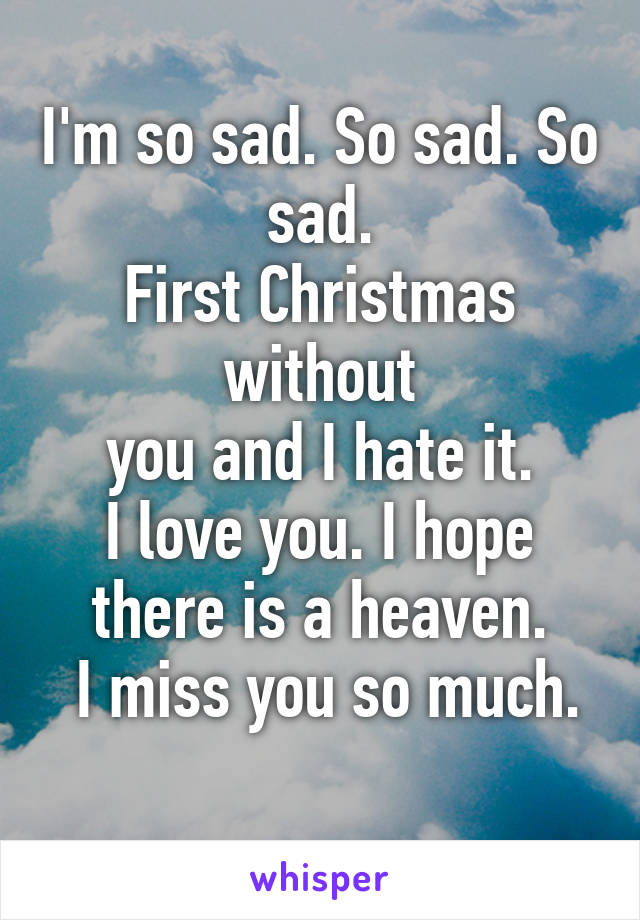 I'm so sad. So sad. So sad.
First Christmas without
you and I hate it.
I love you. I hope
there is a heaven.
 I miss you so much.
