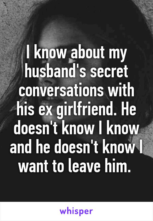 I know about my husband's secret conversations with his ex girlfriend. He doesn't know I know and he doesn't know I want to leave him. 