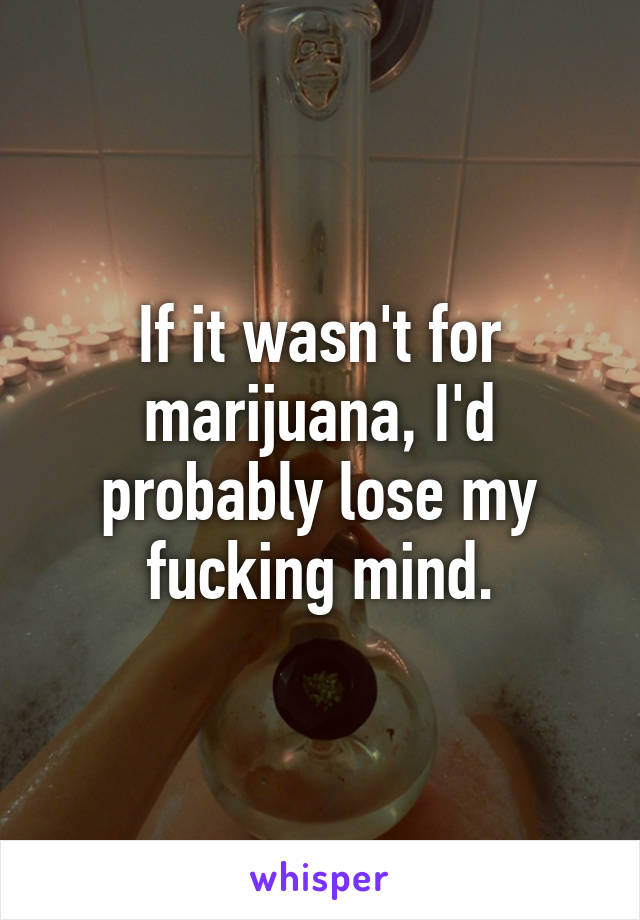 If it wasn't for marijuana, I'd probably lose my fucking mind.