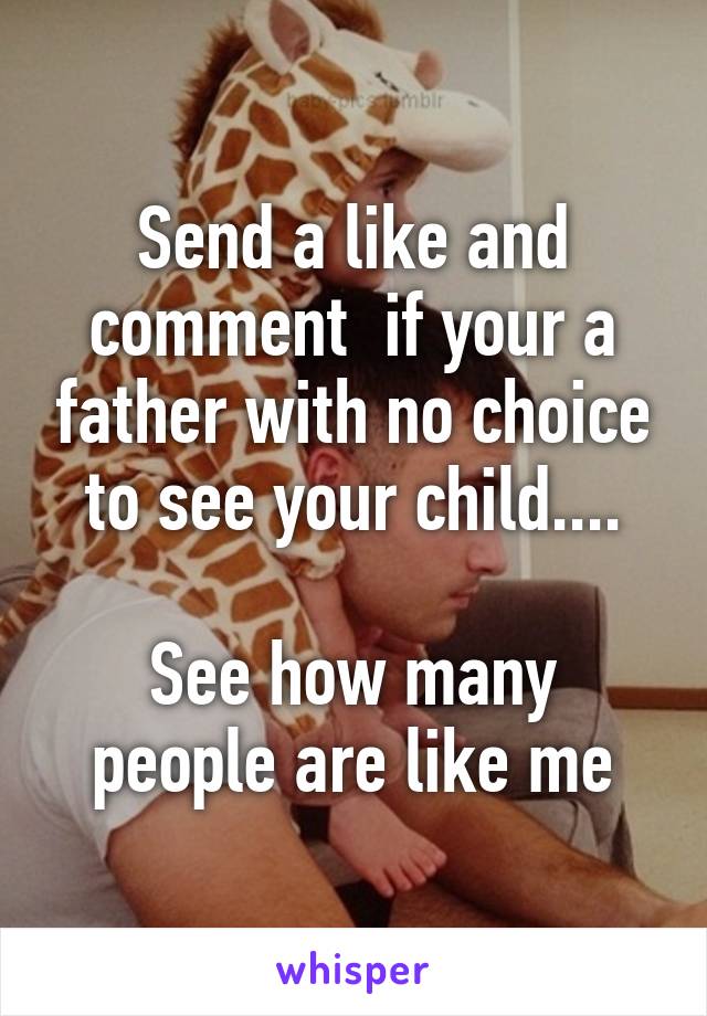 Send a like and comment  if your a father with no choice to see your child....

See how many people are like me