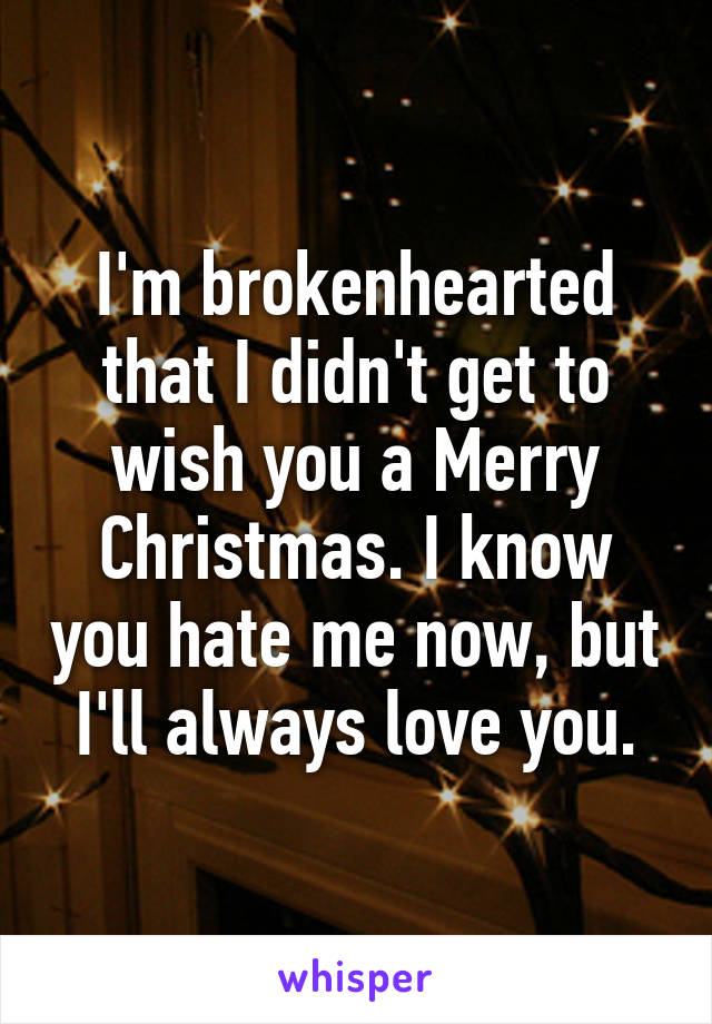 I'm brokenhearted that I didn't get to wish you a Merry Christmas. I know you hate me now, but I'll always love you.