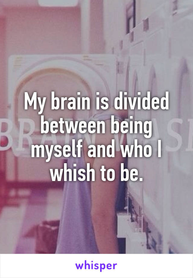 My brain is divided between being myself and who I whish to be.