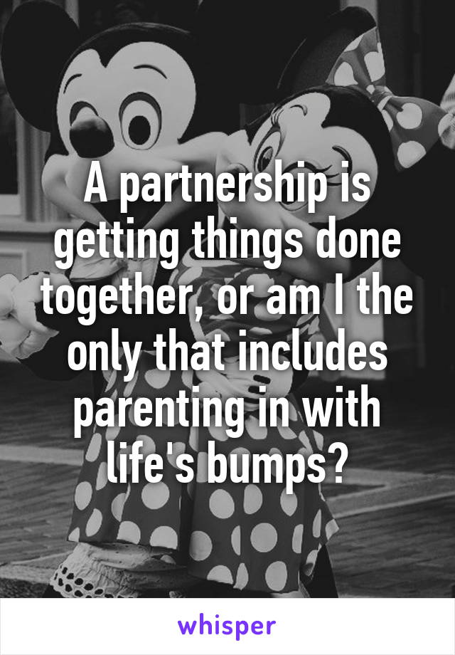 A partnership is getting things done together, or am I the only that includes parenting in with life's bumps?