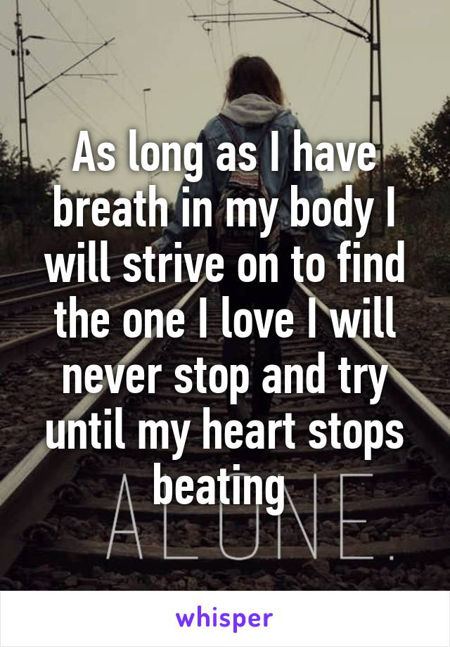 As long as I have breath in my body I will strive on to find the one I love I will never stop and try until my heart stops beating 