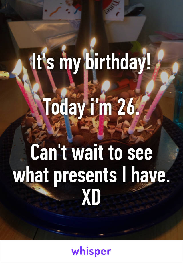 It's my birthday!

Today i'm 26.

Can't wait to see what presents I have. XD