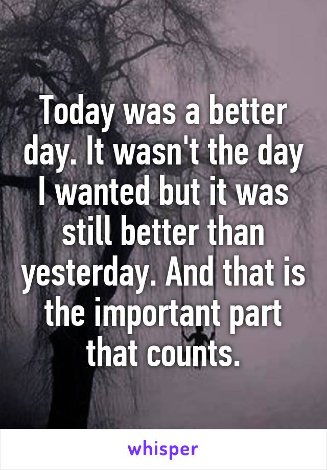 Today was a better day. It wasn't the day I wanted but it was still better than yesterday. And that is the important part that counts.