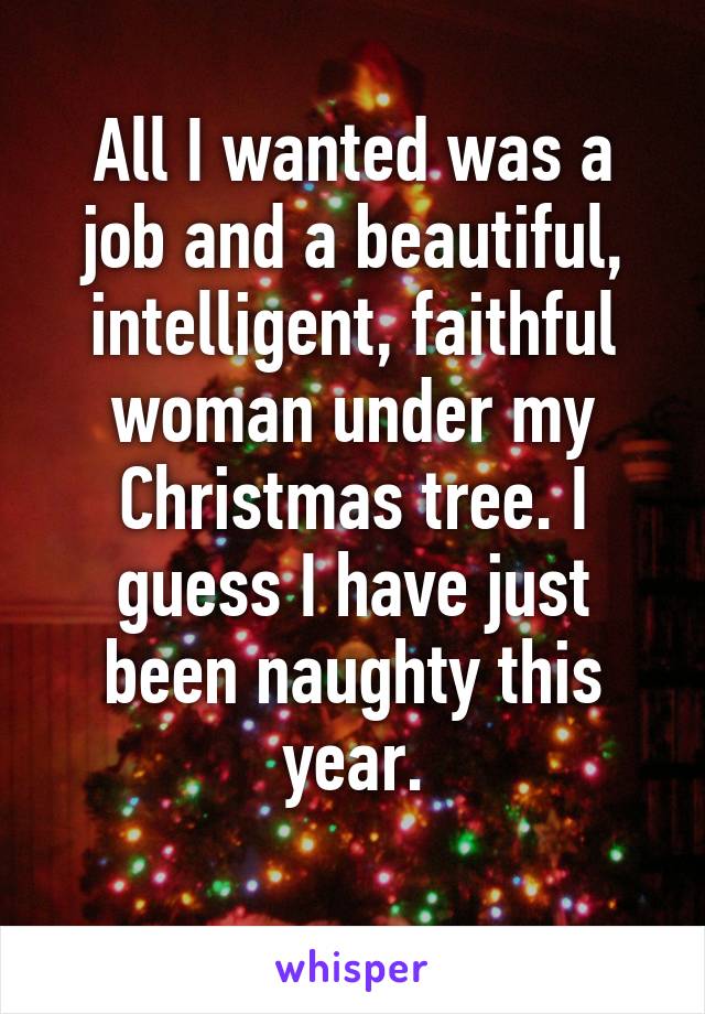 All I wanted was a job and a beautiful, intelligent, faithful woman under my Christmas tree. I guess I have just been naughty this year.
