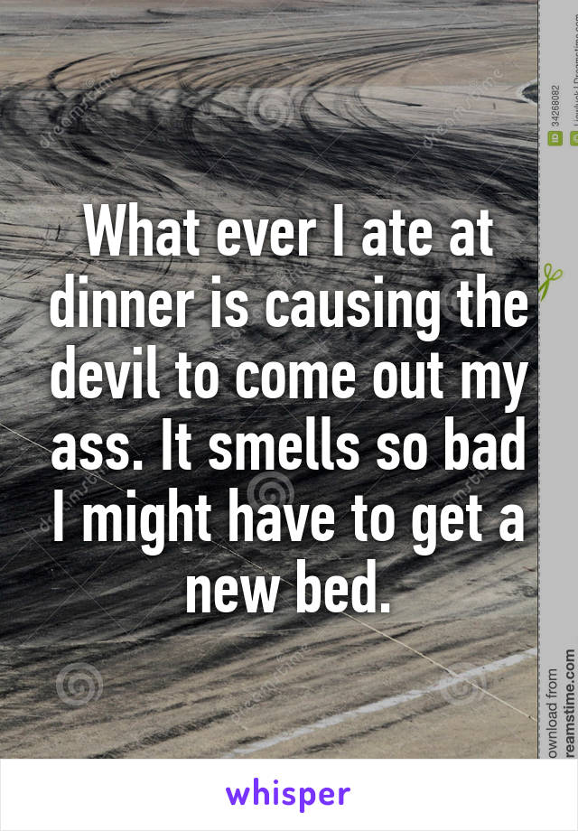 What ever I ate at dinner is causing the devil to come out my ass. It smells so bad I might have to get a new bed.