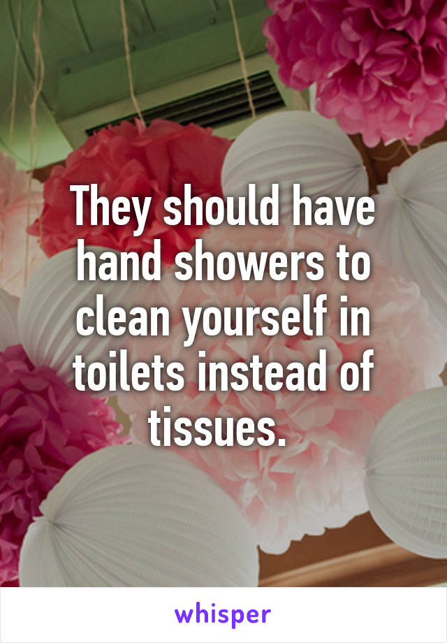 They should have hand showers to clean yourself in toilets instead of tissues. 