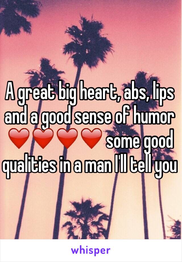 A great big heart, abs, lips and a good sense of humor ❤️❤️❤️❤️ some good qualities in a man I'll tell you 