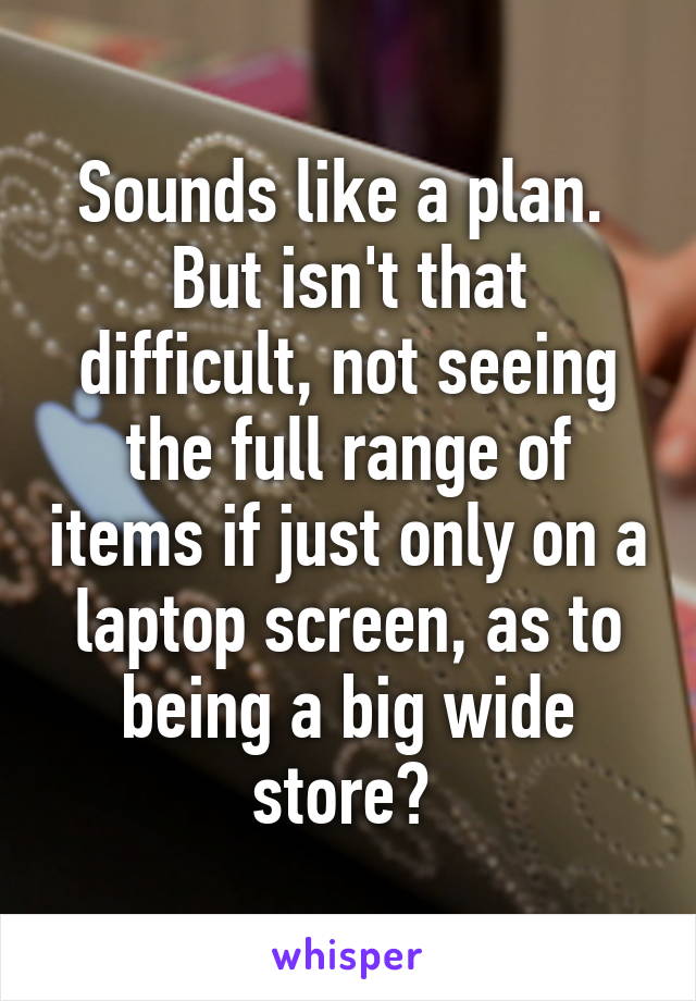 Sounds like a plan. 
But isn't that difficult, not seeing the full range of items if just only on a laptop screen, as to being a big wide store? 