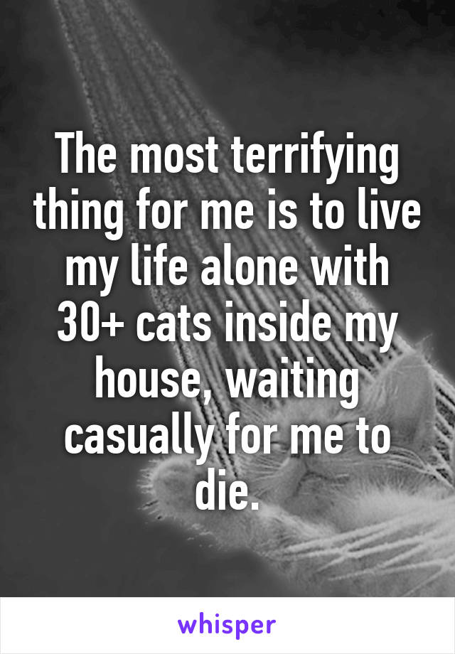 The most terrifying thing for me is to live my life alone with 30+ cats inside my house, waiting casually for me to die.