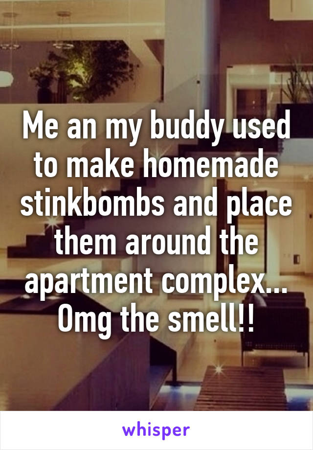 Me an my buddy used to make homemade stinkbombs and place them around the apartment complex...
Omg the smell!!