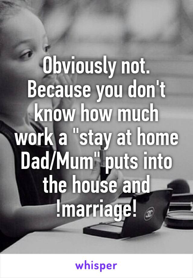 Obviously not. Because you don't know how much work a "stay at home Dad/Mum" puts into the house and !marriage!