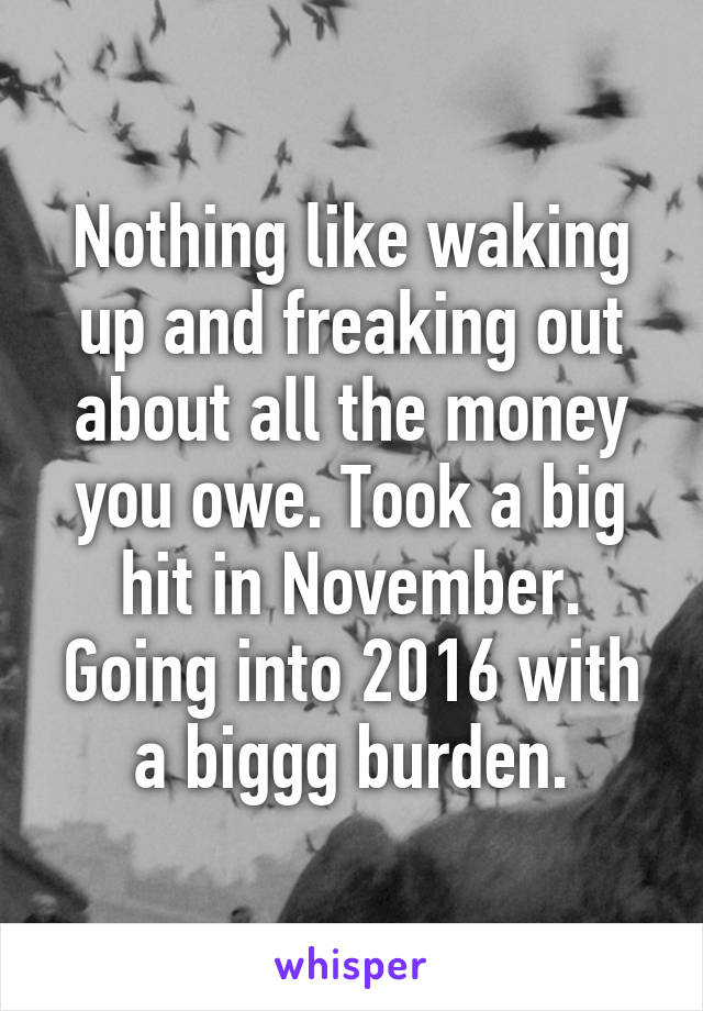 Nothing like waking up and freaking out about all the money you owe. Took a big hit in November. Going into 2016 with a biggg burden.