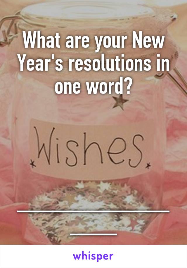 What are your New Year's resolutions in one word?




_________________