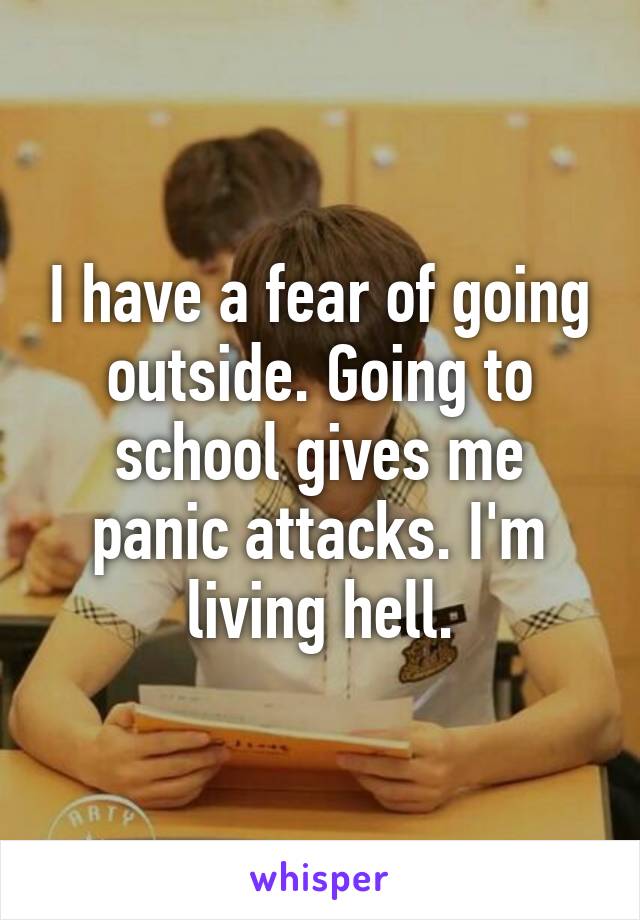 I have a fear of going outside. Going to school gives me panic attacks. I'm living hell.