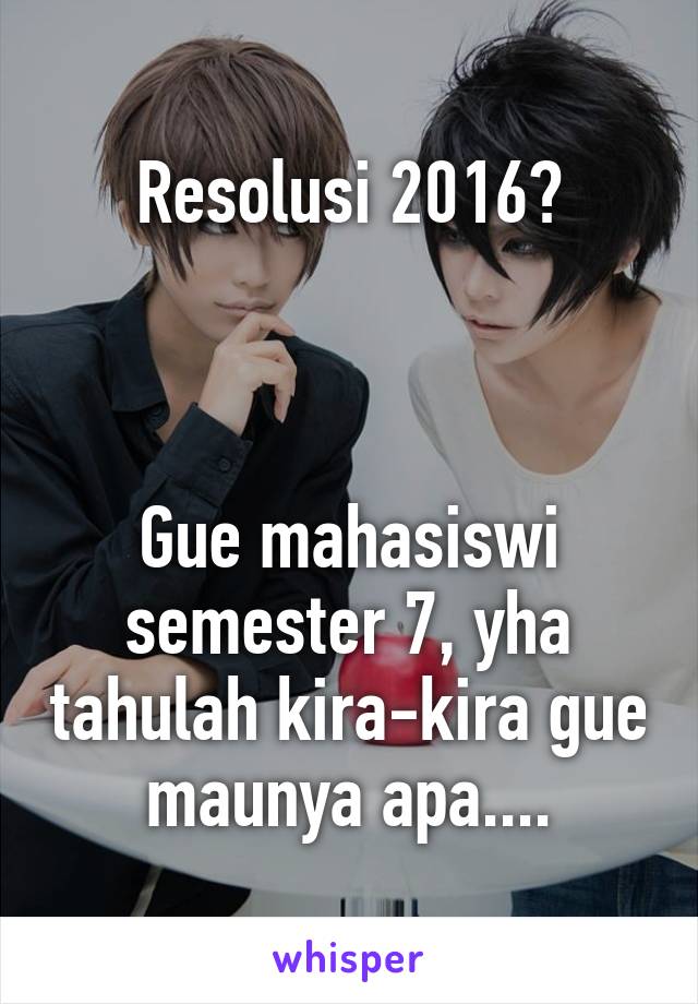 Resolusi 2016?



Gue mahasiswi semester 7, yha tahulah kira-kira gue maunya apa....