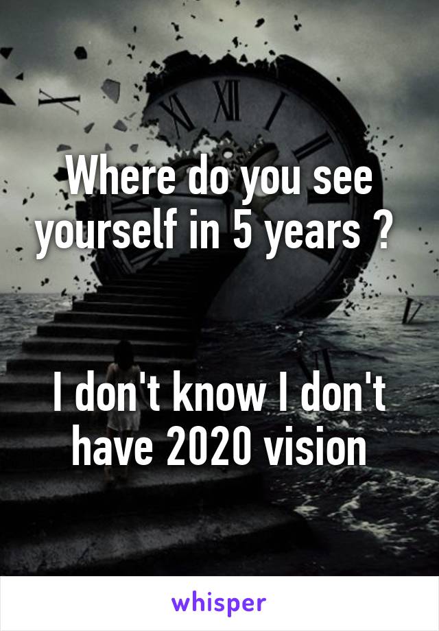 Where do you see yourself in 5 years ? 


I don't know I don't have 2020 vision