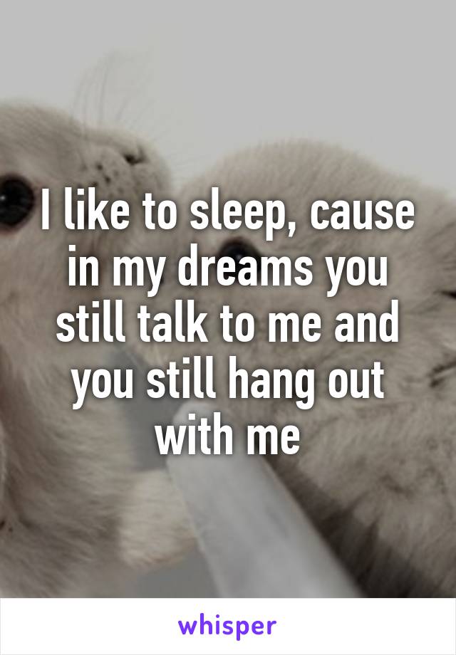 I like to sleep, cause in my dreams you still talk to me and you still hang out with me