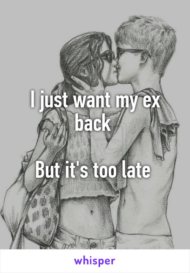 I just want my ex back 

But it's too late 