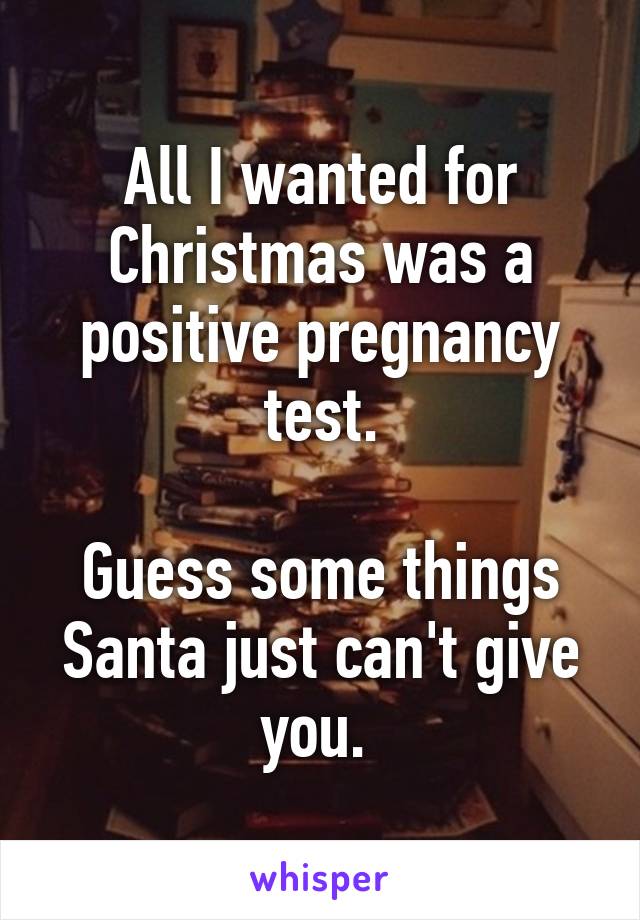 All I wanted for Christmas was a positive pregnancy test.

Guess some things Santa just can't give you. 