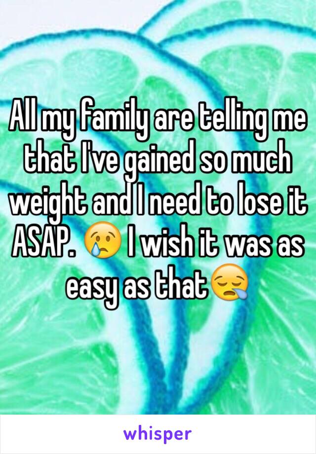 All my family are telling me that I've gained so much weight and I need to lose it ASAP. 😢 I wish it was as easy as that😪 
