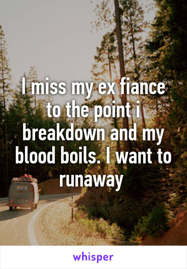 I miss my ex fiance to the point i breakdown and my blood boils. I want to runaway 