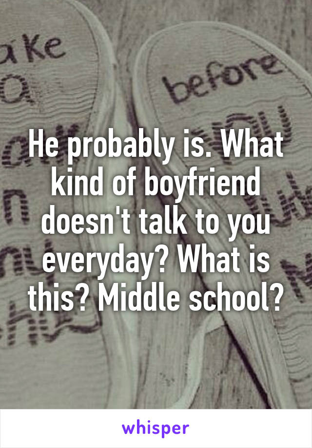 He probably is. What kind of boyfriend doesn't talk to you everyday? What is this? Middle school?