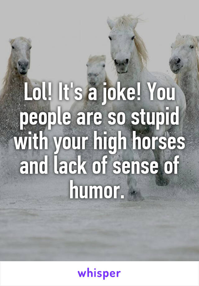 Lol! It's a joke! You people are so stupid with your high horses and lack of sense of humor. 