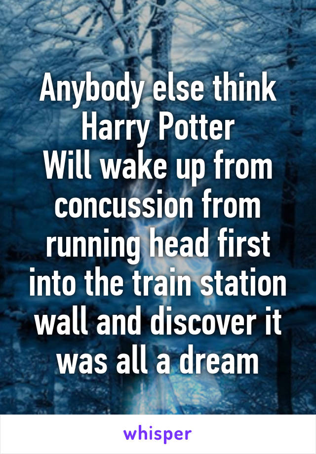 Anybody else think
Harry Potter
Will wake up from concussion from running head first into the train station wall and discover it was all a dream