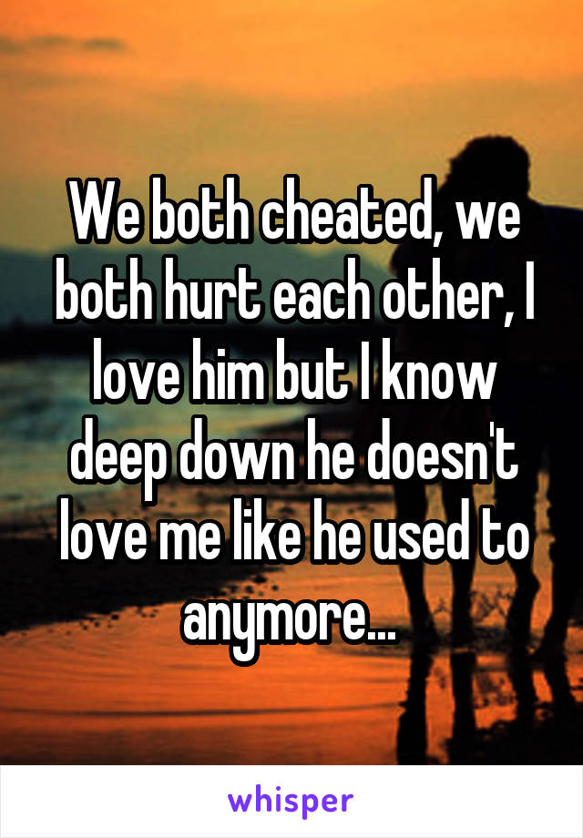 We both cheated, we both hurt each other, I love him but I know deep down he doesn't love me like he used to anymore... 