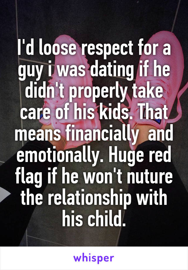 I'd loose respect for a guy i was dating if he didn't properly take care of his kids. That means financially  and emotionally. Huge red flag if he won't nuture the relationship with his child.