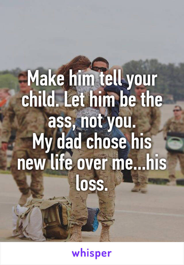 Make him tell your child. Let him be the ass, not you.
My dad chose his new life over me...his loss.
