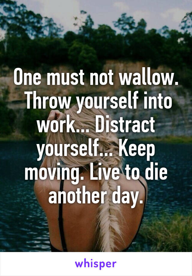 One must not wallow.  Throw yourself into work... Distract yourself... Keep moving. Live to die another day.