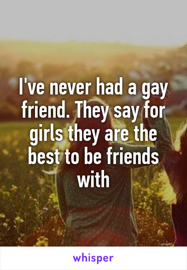 I've never had a gay friend. They say for girls they are the best to be friends with