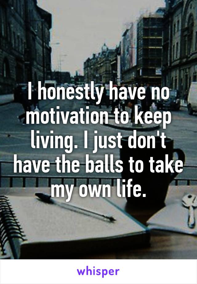 I honestly have no motivation to keep living. I just don't have the balls to take my own life.