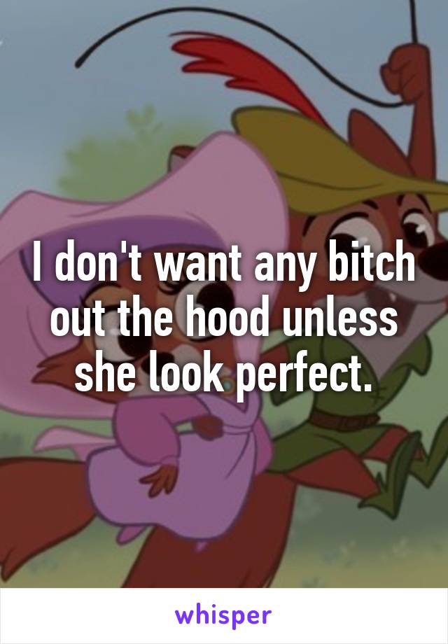 I don't want any bitch out the hood unless she look perfect.