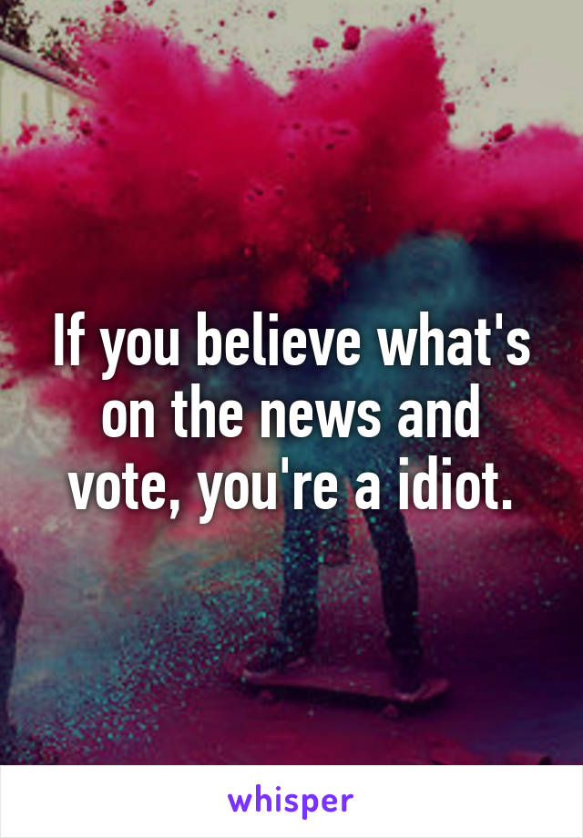 If you believe what's on the news and vote, you're a idiot.