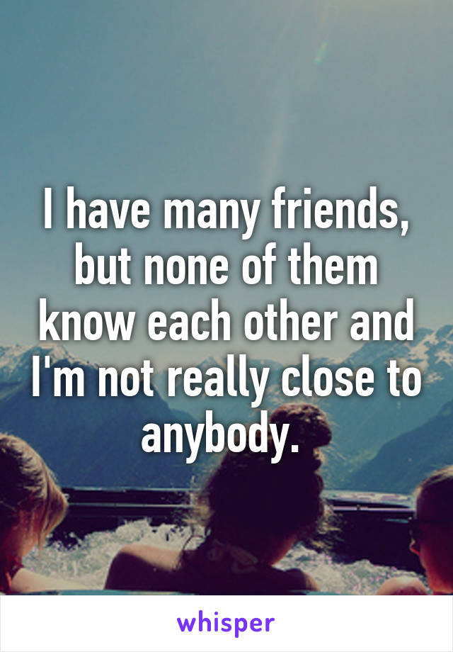 I have many friends, but none of them know each other and I'm not really close to anybody. 