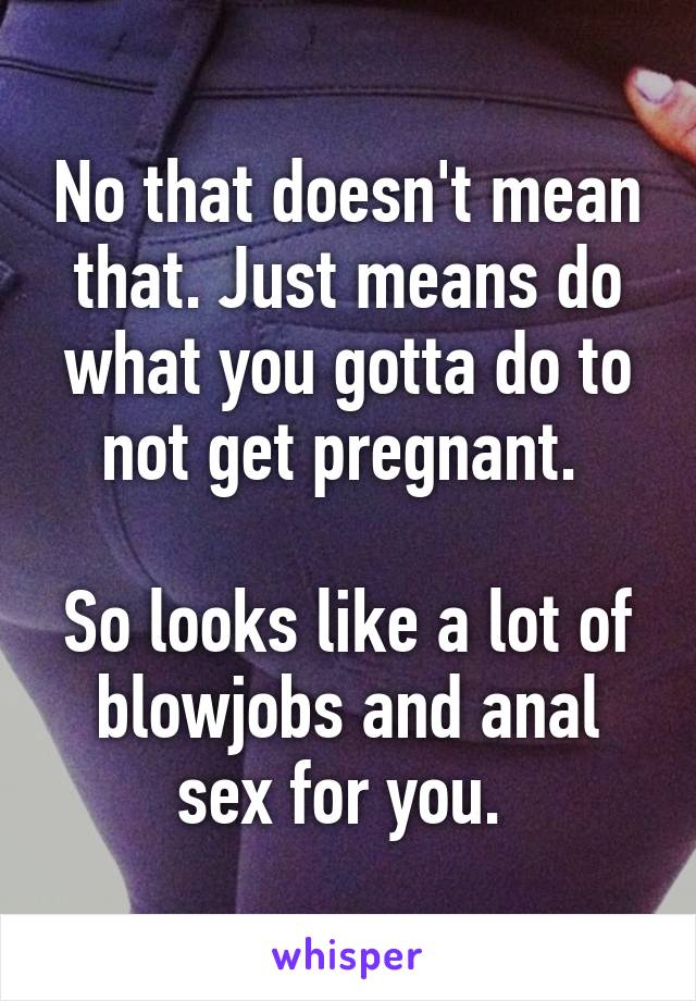 No that doesn't mean that. Just means do what you gotta do to not get pregnant. 

So looks like a lot of blowjobs and anal sex for you. 