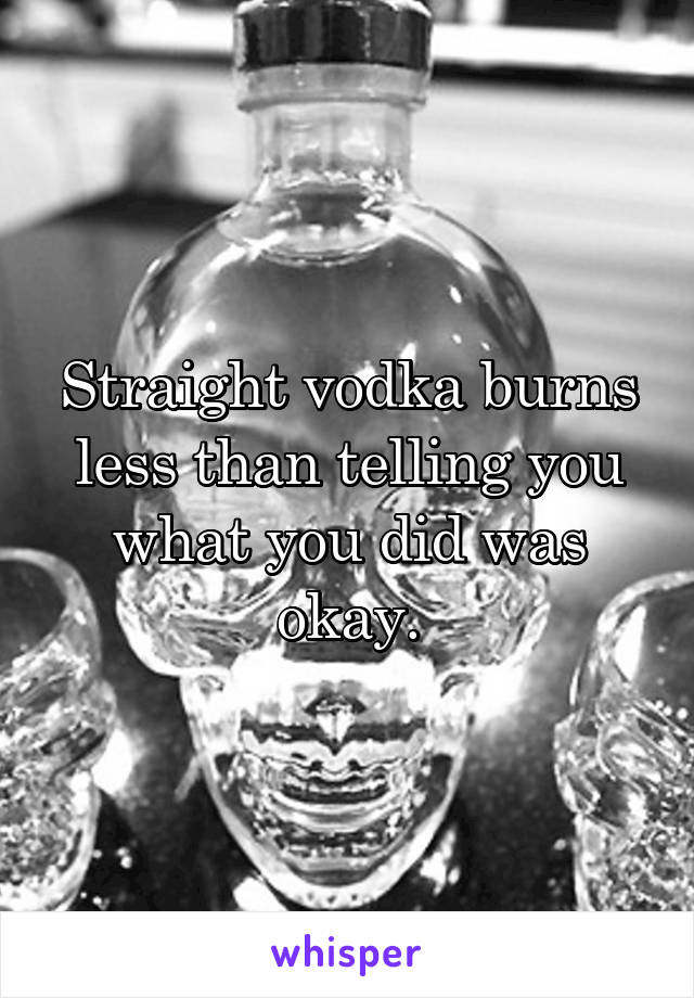 Straight vodka burns less than telling you what you did was okay.