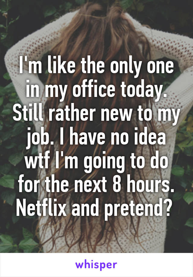 I'm like the only one in my office today. Still rather new to my job. I have no idea wtf I'm going to do for the next 8 hours. Netflix and pretend? 