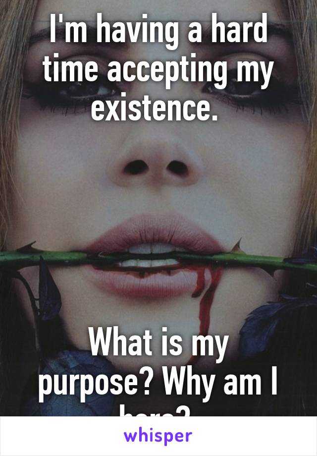 I'm having a hard time accepting my existence. 





What is my purpose? Why am I here? 