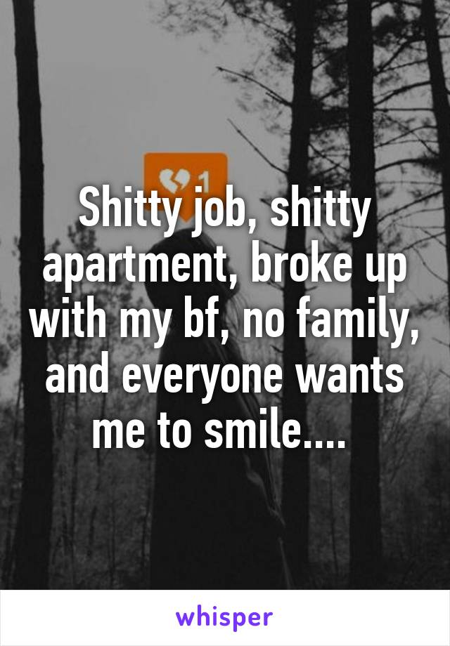 Shitty job, shitty apartment, broke up with my bf, no family, and everyone wants me to smile.... 