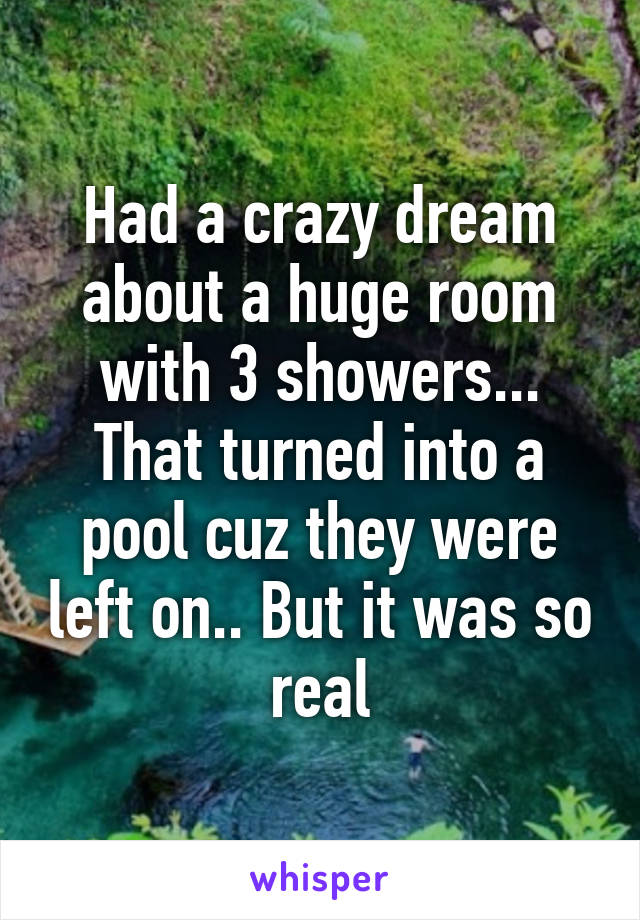 Had a crazy dream about a huge room with 3 showers... That turned into a pool cuz they were left on.. But it was so real