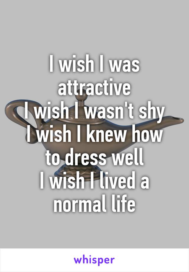 I wish I was attractive
I wish I wasn't shy
I wish I knew how to dress well
I wish I lived a normal life