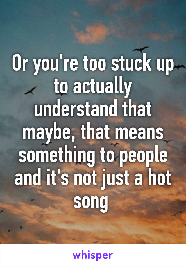 Or you're too stuck up to actually understand that maybe, that means something to people and it's not just a hot song 