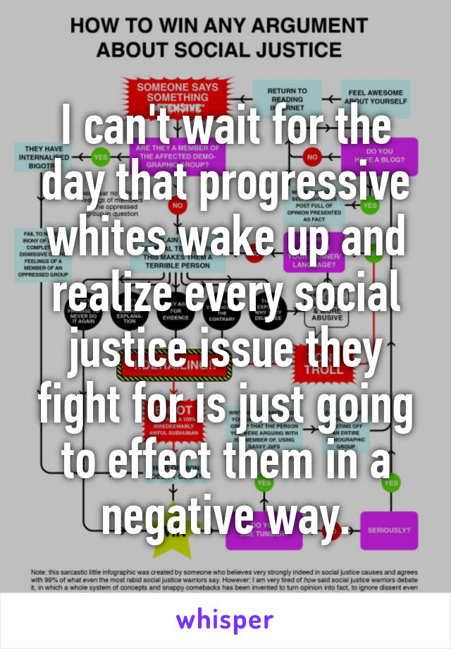 I can't wait for the day that progressive whites wake up and realize every social justice issue they fight for is just going to effect them in a negative way.