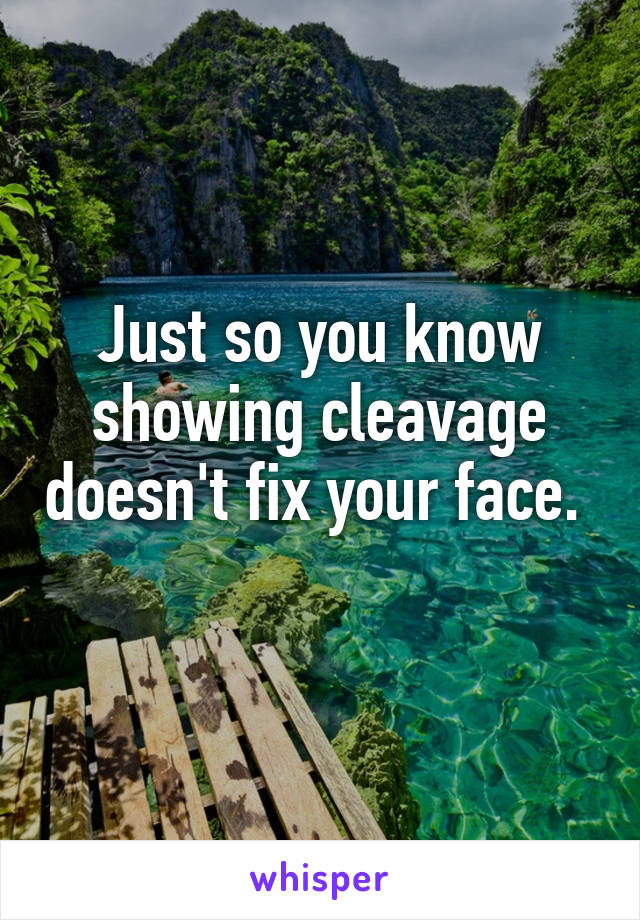 Just so you know showing cleavage doesn't fix your face.  